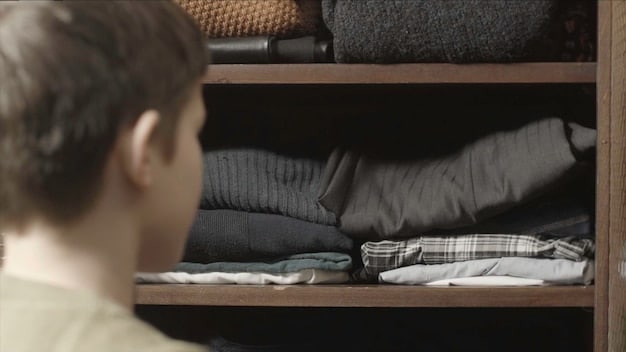 A close-up shot of a well-organized men's wardrobe, featuring neatly folded shirts, a variety of ties, and a selection of shoes, highlighting the essentials of a versatile wardrobe.