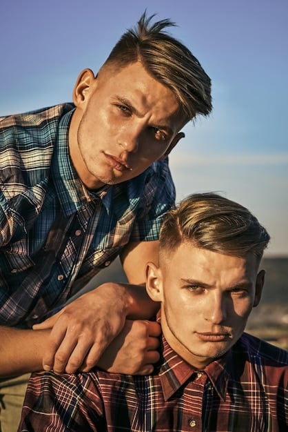 A collage of three men's hairstyles: a slick back, a side part, and a quiff, each showcasing a clean and stylish look