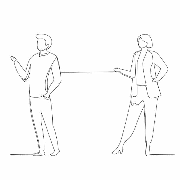 Two people drawing a line representing individual boundaries and communication between them.