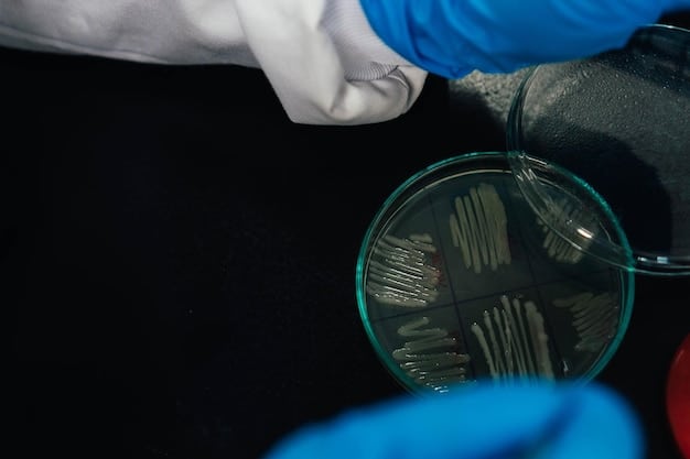 A close-up shot of a laboratory technician analyzing a semen sample under a microscope. The focus is on the scientific process and precision of the analysis.