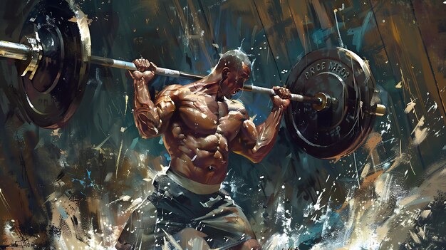 A muscular man performing a heavy compound lift in a gym, sweat on his brow, illustrating intense physical exertion.