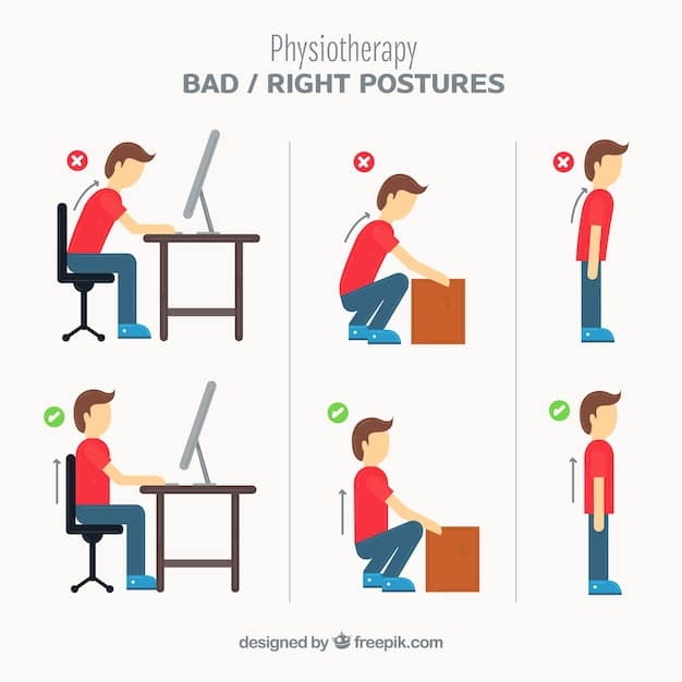 A person performing a chin tuck exercise while seated at a desk, illustrating correct form for posture correction.