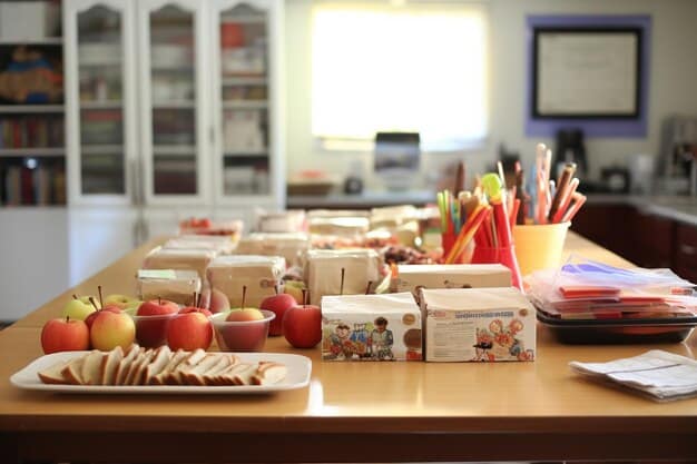 A neatly organized kitchen counter with various meal prep containers filled with healthy, colorful food, symbolizing efficiency and planning.
