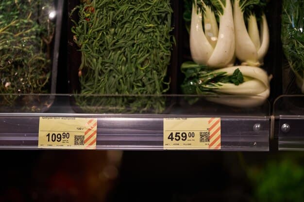 A grocery store aisle with various certified organic and non-GMO food products, subtly highlighting food labels with certification logos in the foreground.