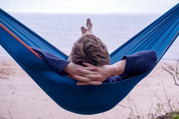 A man relaxing in a hammock, symbolizing complete rest and mental detachment from stress.