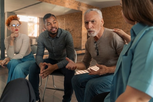 A diverse group of men engaged in a relaxed, confidential conversation with a healthcare professional in a clinic setting, emphasizing approachable and non-judgmental discussion about sexual health and HIV prevention.