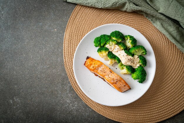 A detailed flat lay of a healthy, balanced dinner plate with grilled salmon, quinoa, and steamed broccoli, highlighting conscious eating.