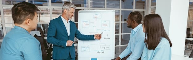 A diverse group of professionals discussing salary ranges at a conference table, with a whiteboard displaying salary data. The image conveys open communication and equality.