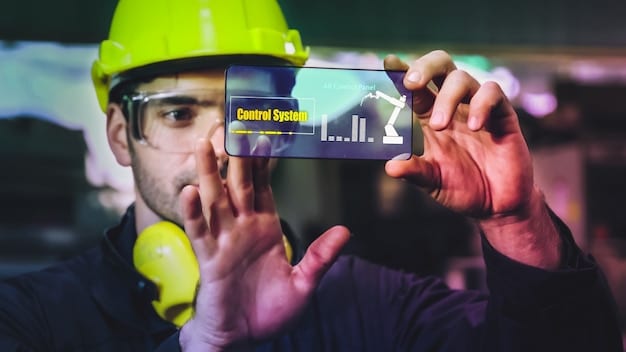 A construction site visual with augmented reality interfaces overlaid on the workers' views, displaying real-time data and safety alerts powered by AI. This image highlights The Impact of AI on Male-Dominated Industries: Preparing for the Future of Work in the construction sector.
