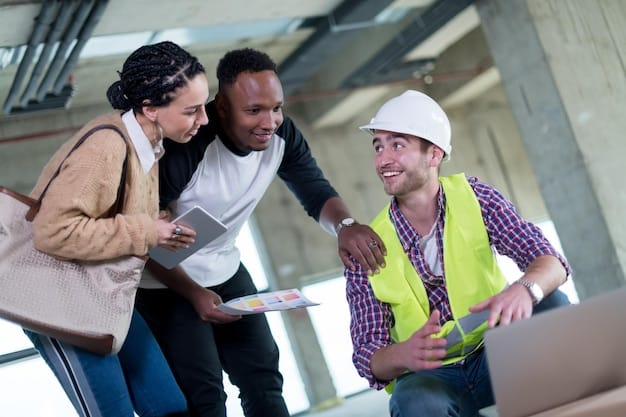 A diverse group of construction workers participating in a training session, learning to operate AI-powered equipment with the help of instructors and virtual reality simulations. Emphasizes the role of training and adaptation in The Impact of AI on Male-Dominated Industries: Preparing for the Future of Work.
