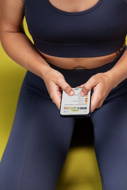 A close-up shot of a person using a calorie-tracking app on their smartphone to log their meal. The meal consists of grilled chicken, broccoli, and brown rice, representing a balanced and healthy diet. The app screen displays the caloric and macronutrient breakdown of the meal. Focus on the user's hand and the app screen to highlight the importance of monitoring calorie intake.