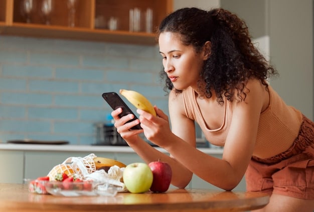 A person using a nutrition tracking app on their phone, with various whole food protein sources displayed on the screen (eggs, chicken, beans, nuts). The image conveys the concept of monitoring protein intake from food to assess the need for supplements, addressing 'The Truth About Protein Supplements: Are You Wasting Your Money?'.