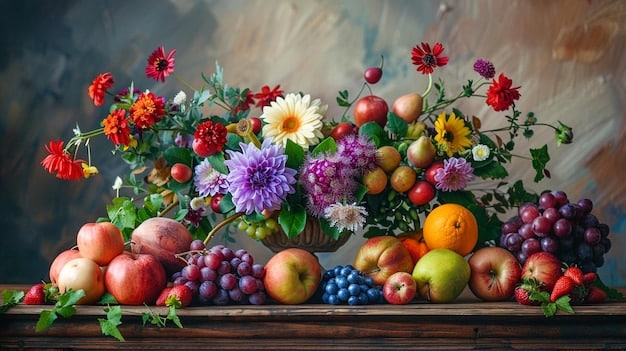 A colorful photograph of a variety of fresh fruits and vegetables, including berries, apples, leafy greens, sweet potatoes, and broccoli. The composition emphasizes the abundance of colors and textures, visually representing the nutritional diversity of these carbohydrate sources, relevant to the discussion about The Truth About Carbs: Are They Really the Enemy?.