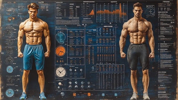 A detailed infographic illustrating a sample 5-day split workout plan, showcasing different muscle groups targeted each day.