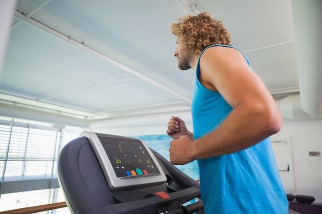 A person running on a treadmill, representing a steady-state cardio workout for burning calories and fat loss.