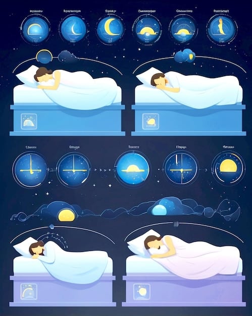 A graphic illustrating the different stages of sleep (light sleep, deep sleep, REM sleep) and their corresponding physiological effects on muscle recovery and hormone release, directly relating to The Power of Sleep: How to Optimize Your Rest for Muscle Growth.