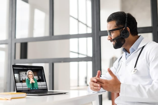 A doctor is shown consulting with a male patient. A telehealth consultation between a doctor and a patient is also shown on a computer screen. Both situations showing easy access to and support from mental health services. Conveying accessibility improvements discussed in '5 Proven Strategies to Reduce Male Suicide Risk by 15% in the Next Year'.