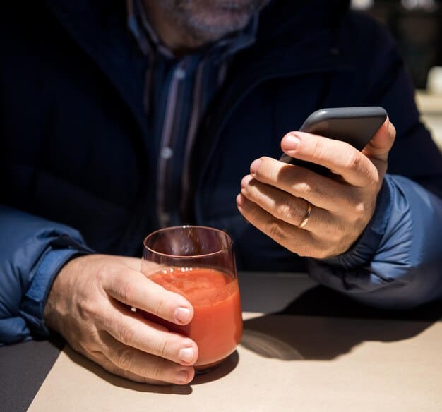 A close-up shot of a man’s hand nervously refreshing a social media post on his phone, waiting for likes and comments. The background is blurred, focusing on the man’s anxiety. The image relates to 'The Impact of Social Media on Male Body Image and Mental Health'.