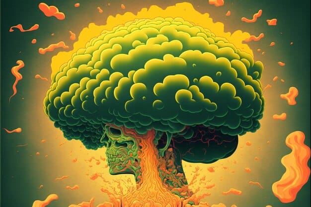 A digital illustration depicting a brain with a scale balancing hormones and emotions, visually representing the complex interaction between testosterone and mental health.