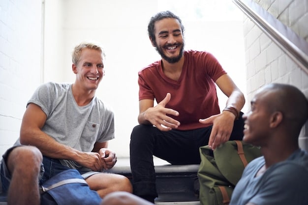 A group of men participating in a support group, sharing their experiences and offering each other encouragement. The setting is a comfortable, well-lit room, fostering an atmosphere of openness and trust. This visual represents the importance of community and shared experiences in Addressing and Understanding and Managing Anger Issues in Men: Effective Strategies for Emotional Regulation