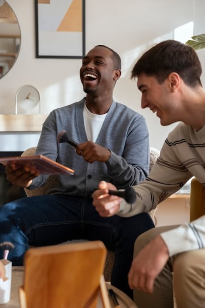 A close-up shot of a support group meeting with diverse men sharing their experiences. The lighting is natural, creating a sense of hope and healing. The image emphasizes the importance of community and openness when addressing men's mental health issues found in How to Find a Therapist Who Understands Men's Mental Health Issues: A 2025 Guide.