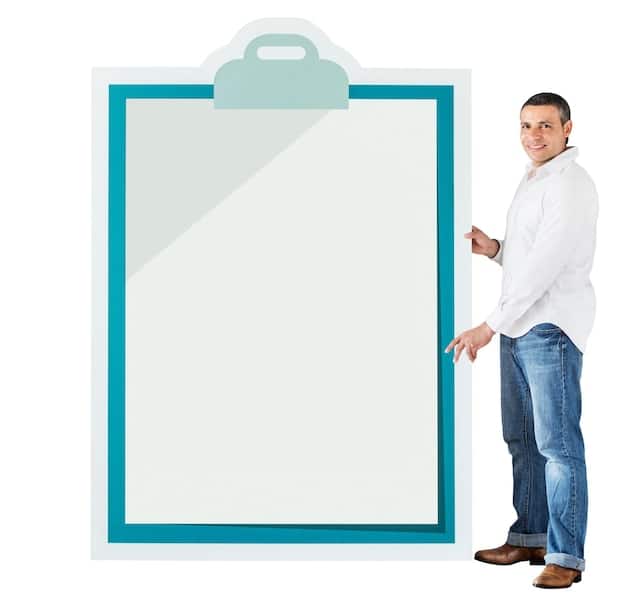 A graphic of a clipboard with a checklist with positive male images surrounding it. The phrases on the clipboard are similar to the topics being shared in the article, such as asking the therapist about their understanding of PTSD or other male issues. The image is useful to summarize how to select the right therapist from that perspective using How to Find a Therapist Who Understands Men's Mental Health Issues: A 2025 Guide.