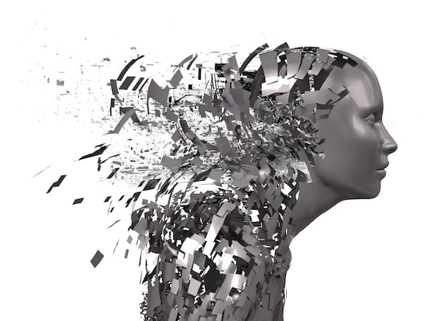 A digitally enhanced image depicting a brain silhouette filled with fractured pieces, symbolizing the effects of traumatic brain injury (TBI) on male veterans' cognitive function. It underscores the complexity of 'Understanding the Unique Mental Health Challenges Faced by Male Veterans: Resources and Support'.