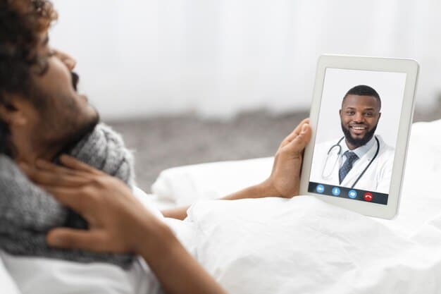 A physician on a video call with a patient discussing sexual health, representing the convenience and privacy of The Updated Guide to Telehealth for Sexual Dysfunction Treatment in the US. The doctor is in a professional setting, and the patient is at home.
