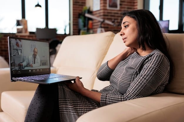 A person sitting comfortably while attending a virtual therapy session on a laptop, showcasing psychological support in The Updated Guide to Telehealth for Sexual Dysfunction Treatment in the US. The setting is a cozy home office.