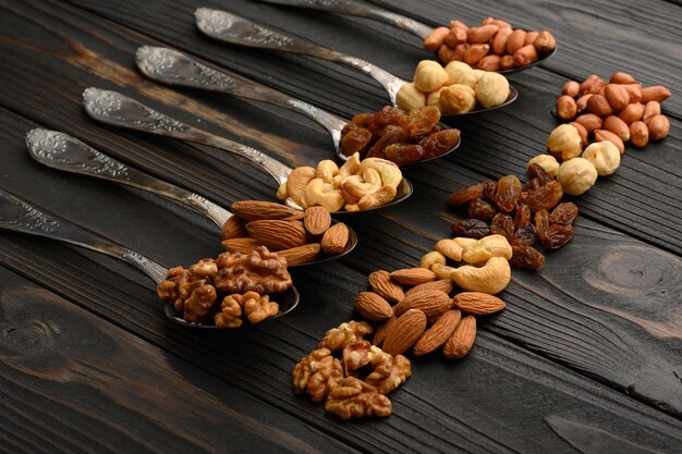 A close-up shot of a diverse range of nuts and seeds (such as almonds, walnuts, pumpkin seeds, and flaxseeds) in a wooden bowl. The focus is on the texture and natural colors of the nuts and seeds, with a shallow depth of field blurring the background. This emphasizes their role in promoting sexual health.