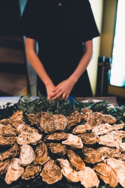 A person selecting fresh oysters at a seafood market, emphasizing their aphrodisiac properties. The image captures the vibrant atmosphere of the market and the visual appeal of the seafood.
