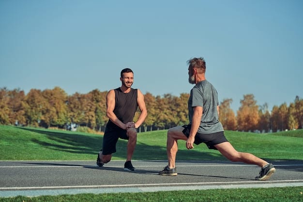 Two men are jogging side-by-side in a park, wearing athletic wear. Another man is lifting free weights at an outdoor gym. The sun is shining and the men exercise in this outdoor workout scene, emphasizing the importance of physical activity for debunking Common Myths About Male Fertility: What You Need to Know.
