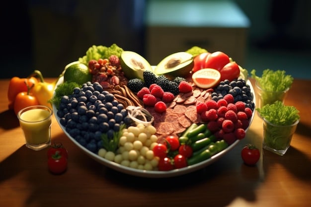 A balanced plate of food rich in vitamins and nutrients known to support sexual health and reduce stress, visualizing the 'How Stress Impacts Your Libido and What You Can Do About It' in terms of dietary choices.
