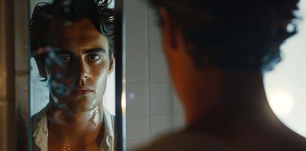 A person looking in a mirror with a sad expression, representing their feelings of low self-esteem and how it affects their sexual life in relation to Understanding the Psychological Factors Affecting Sexual Performance.