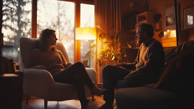 A couple sitting on a couch, seemingly distant and disconnected. The lighting is soft and muted, enhancing the feeling of sadness and emotional detachment. This scene represents the emotional toll and potential relationship strain that can occur if erectile dysfunction is ignored.