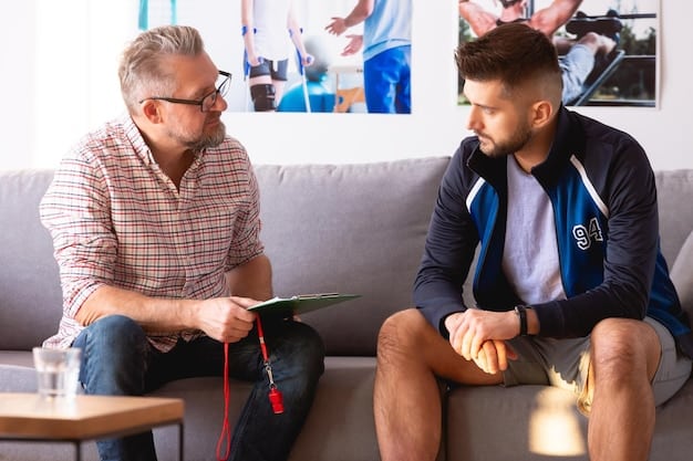 A therapist leading a counseling session with a male patient, focusing on addressing the psychological factors contributing to premature ejaculation. The setting is a calming and supportive therapy room.